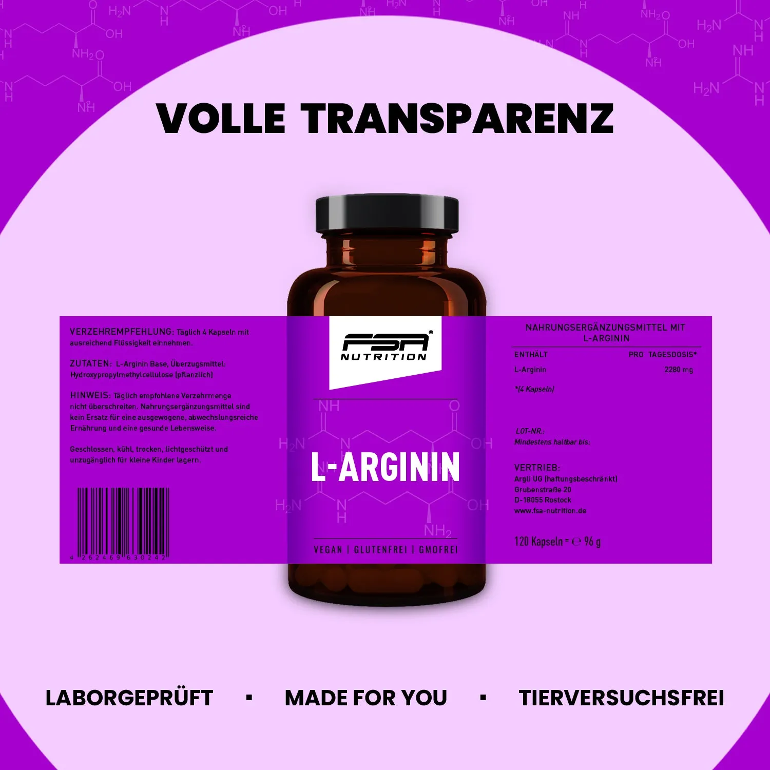 FSA Nutrition L-Arginin Kapseln hochdosiert 2280 mg