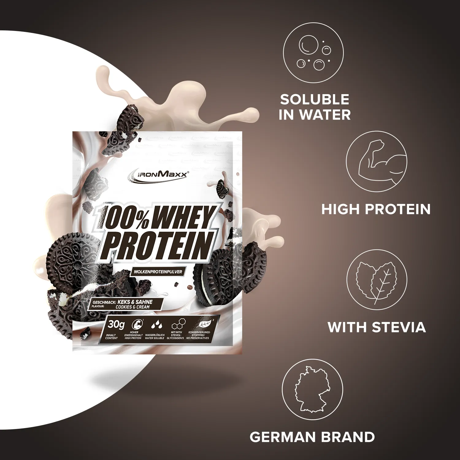IronMaxx 100% Whey Protein Cookies Cream Protein Pulver 10x30g