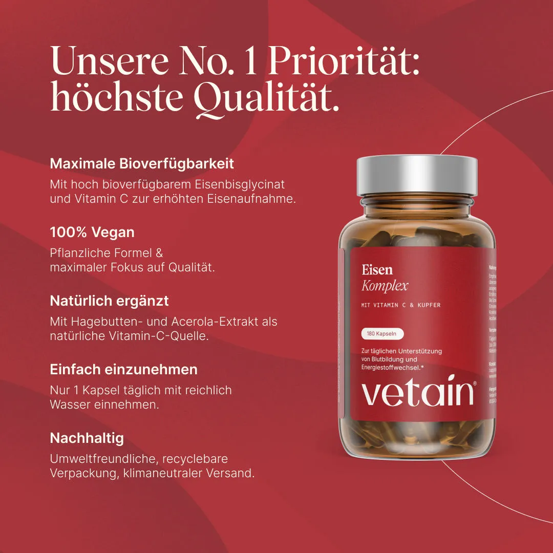 VETAIN Iron Complex Eisen Kapseln 180 Stück vegan