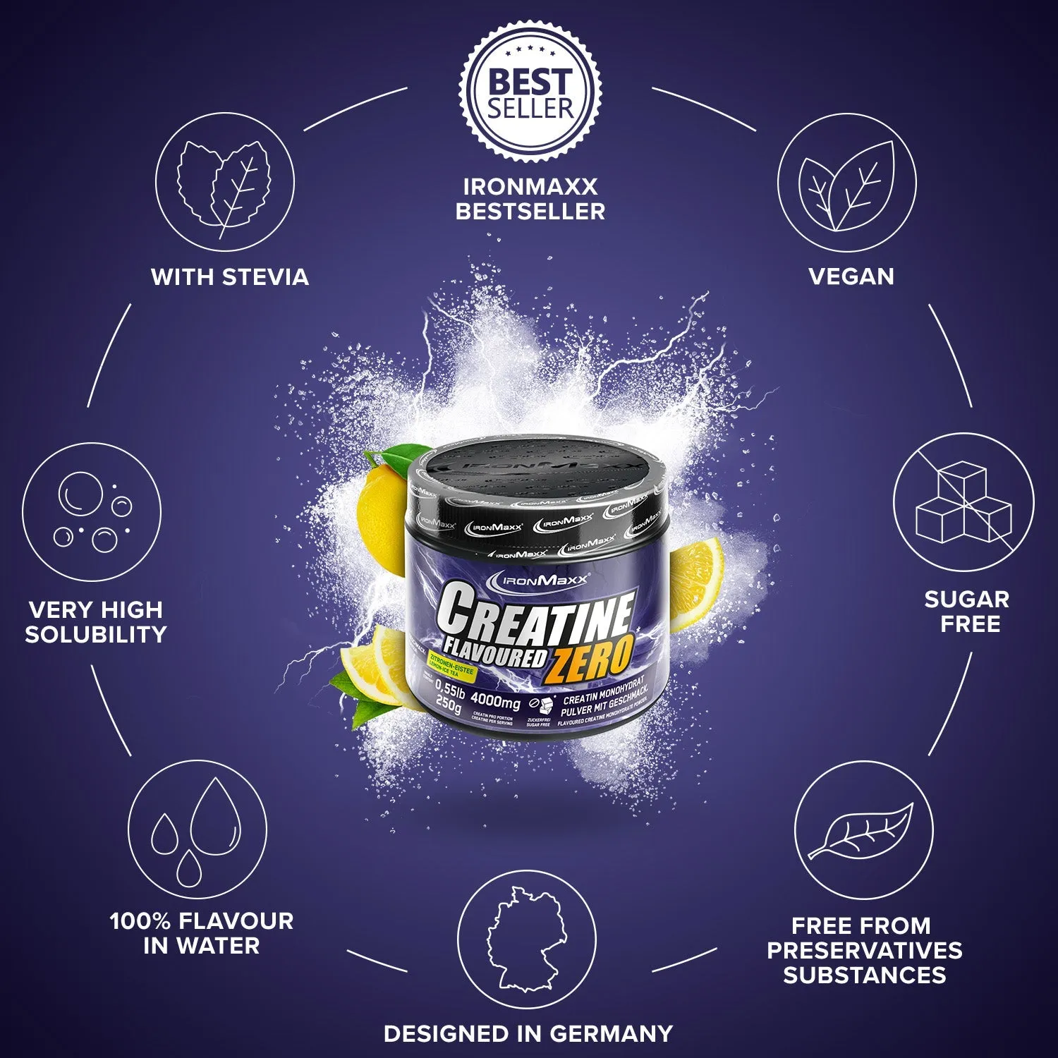 IronMaxx Creatine Flavoured Zero Kreatin Lemon Ice Tea 250g