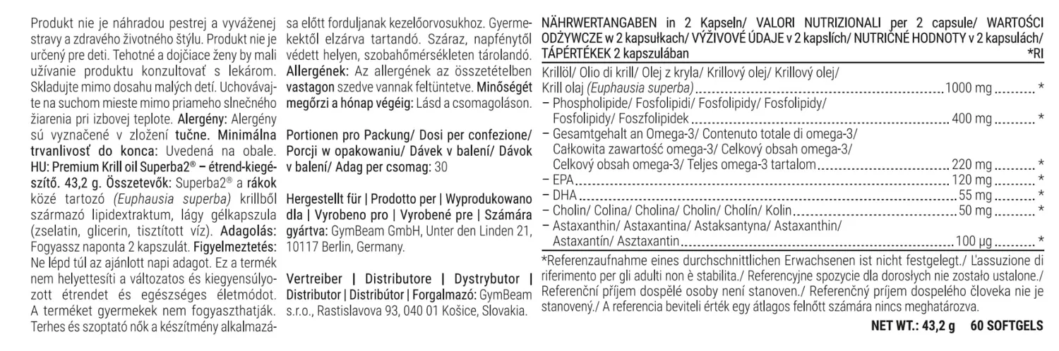 GymBeam Superba2 Krillöl Kapseln 60 Kapseln EPA DHA