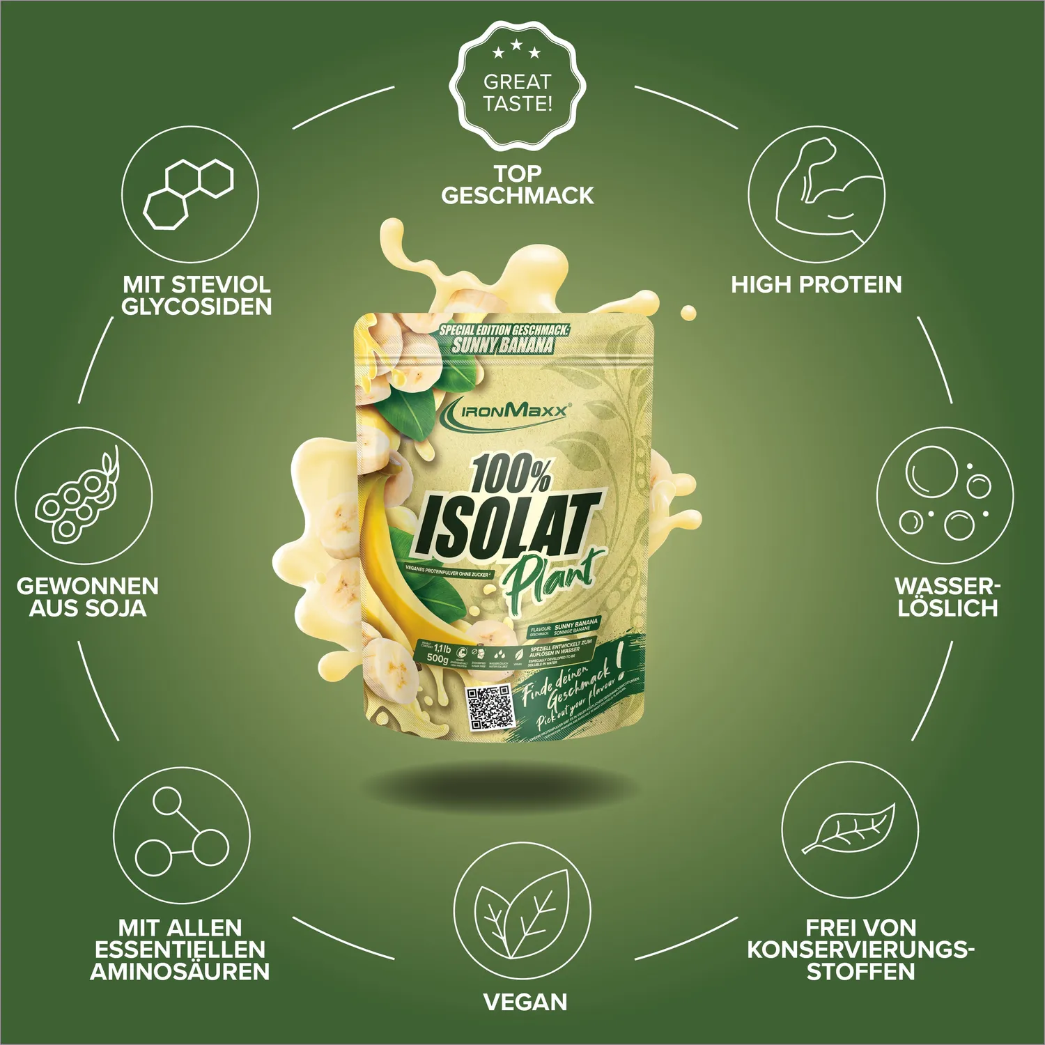 IronMaxx 100% Isolat Plant Pulver 500g Sunny Banana vegan