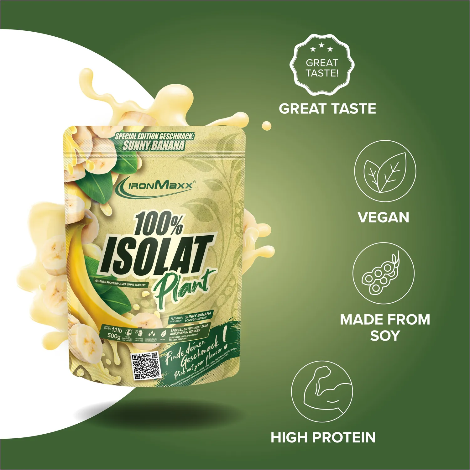 IronMaxx 100% Isolat Plant Pulver 500g Sunny Banana vegan