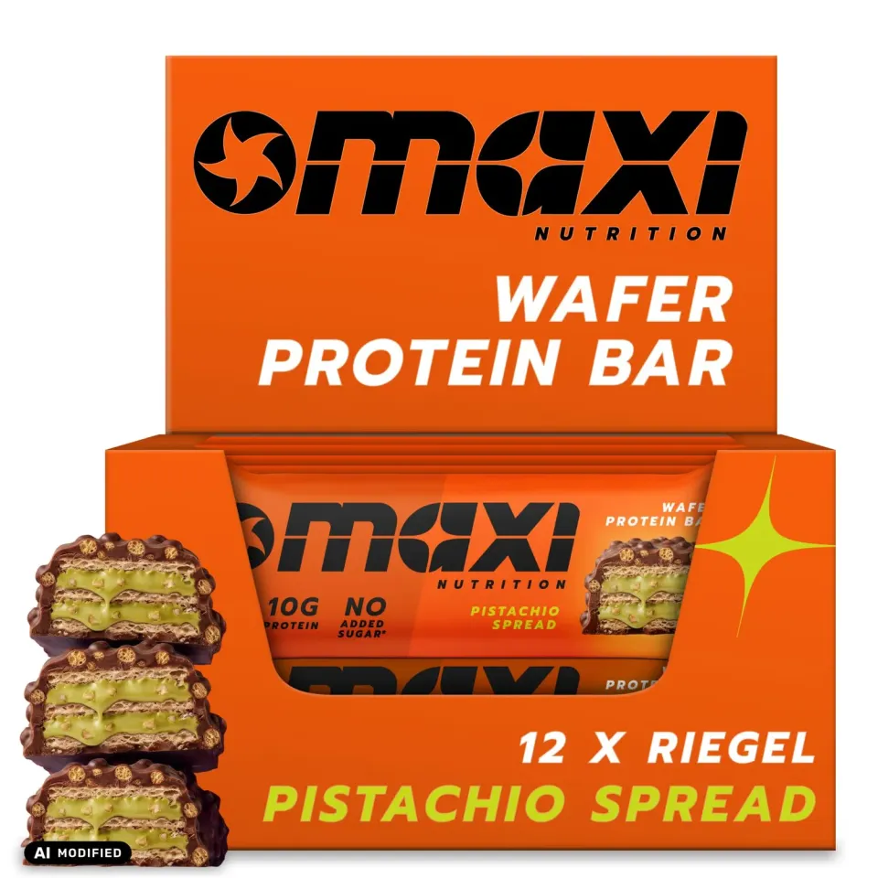 MaxiNutrition Pistachio Spread Protein Waffle Eiweißriegel 12x39g zuckerarm