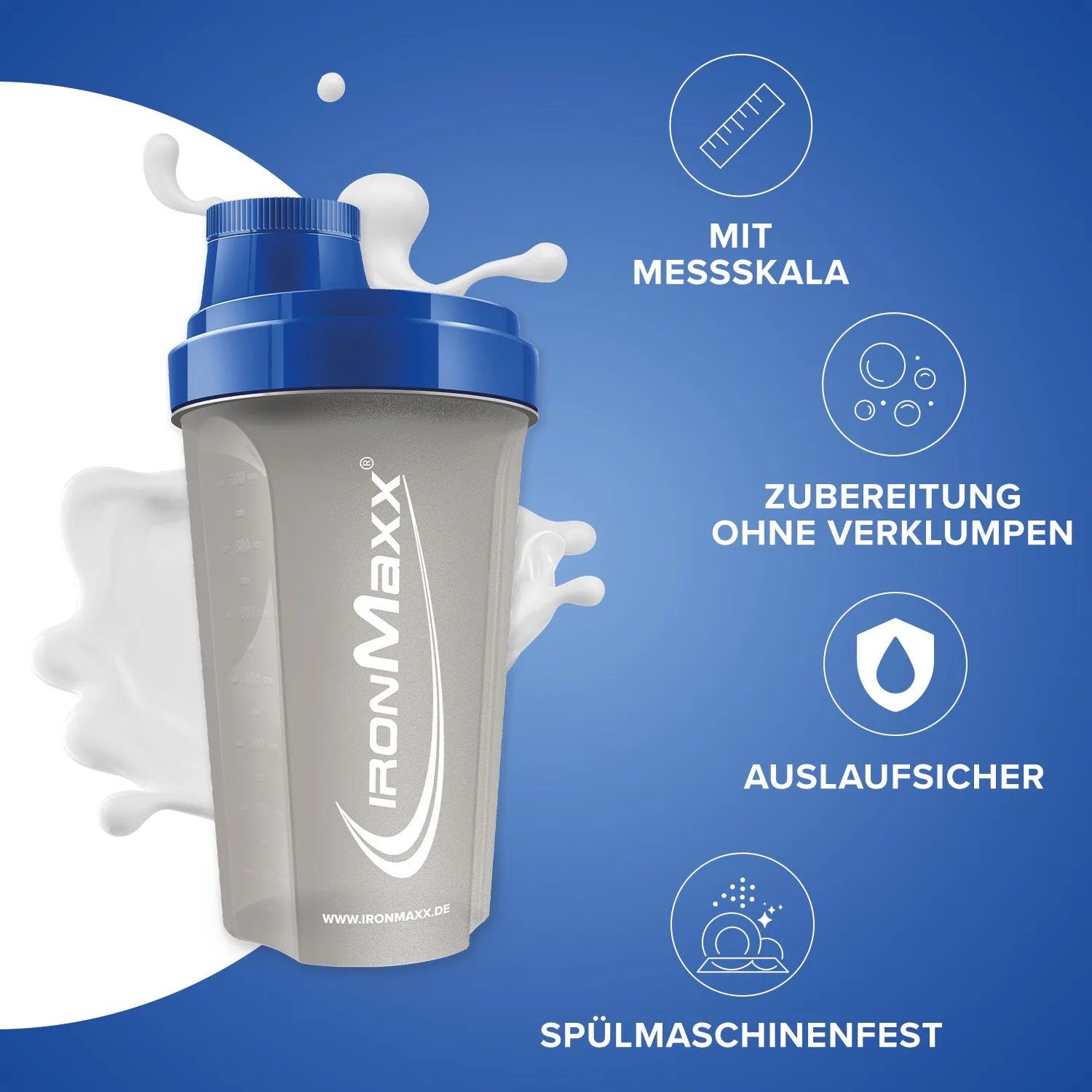 IronMaxx Shaker Transparent-Blau 700ml BPA-frei mit Sieb