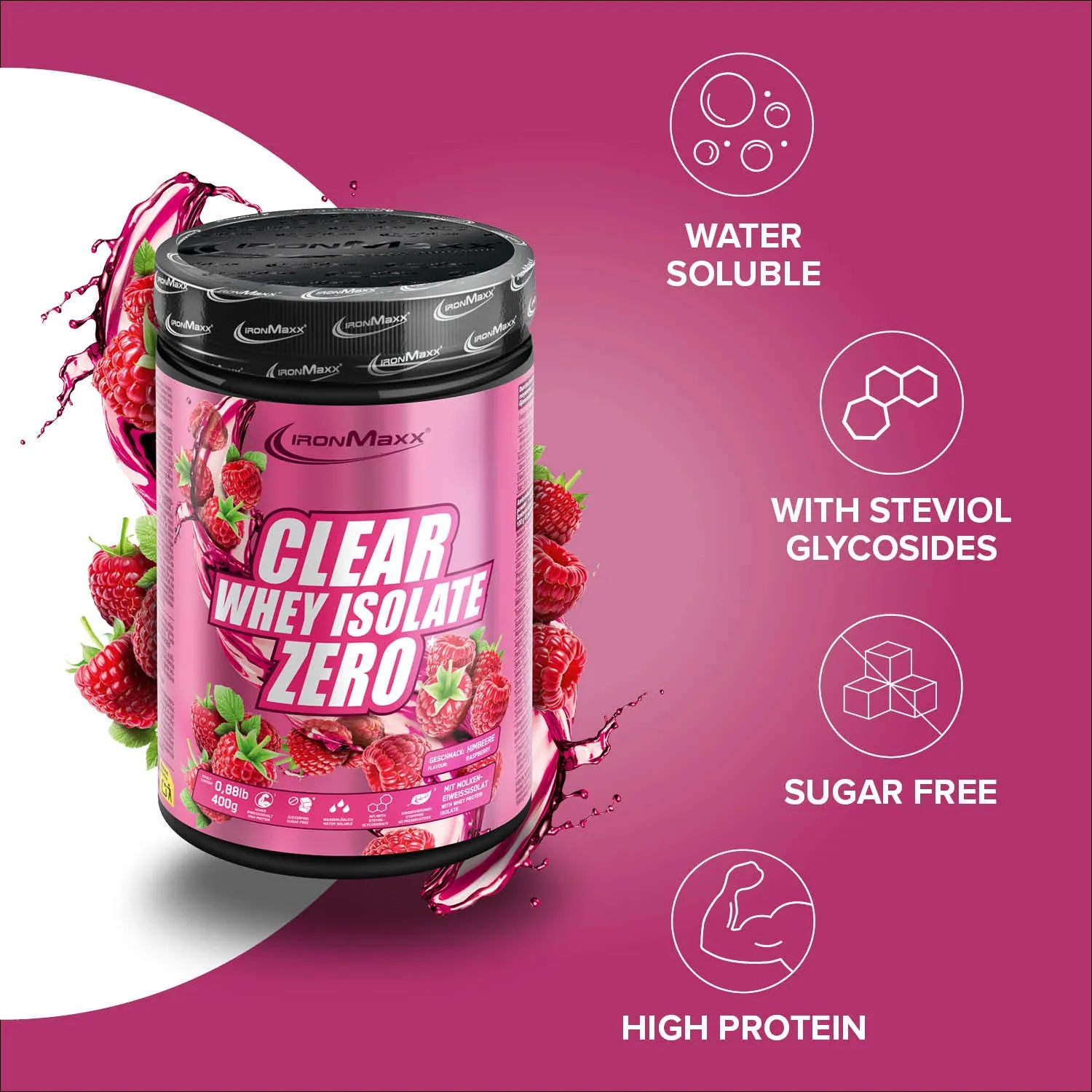 IronMaxx Clear Whey Isolate Zero Proteinpulver Himbeere 400g zuckerfrei