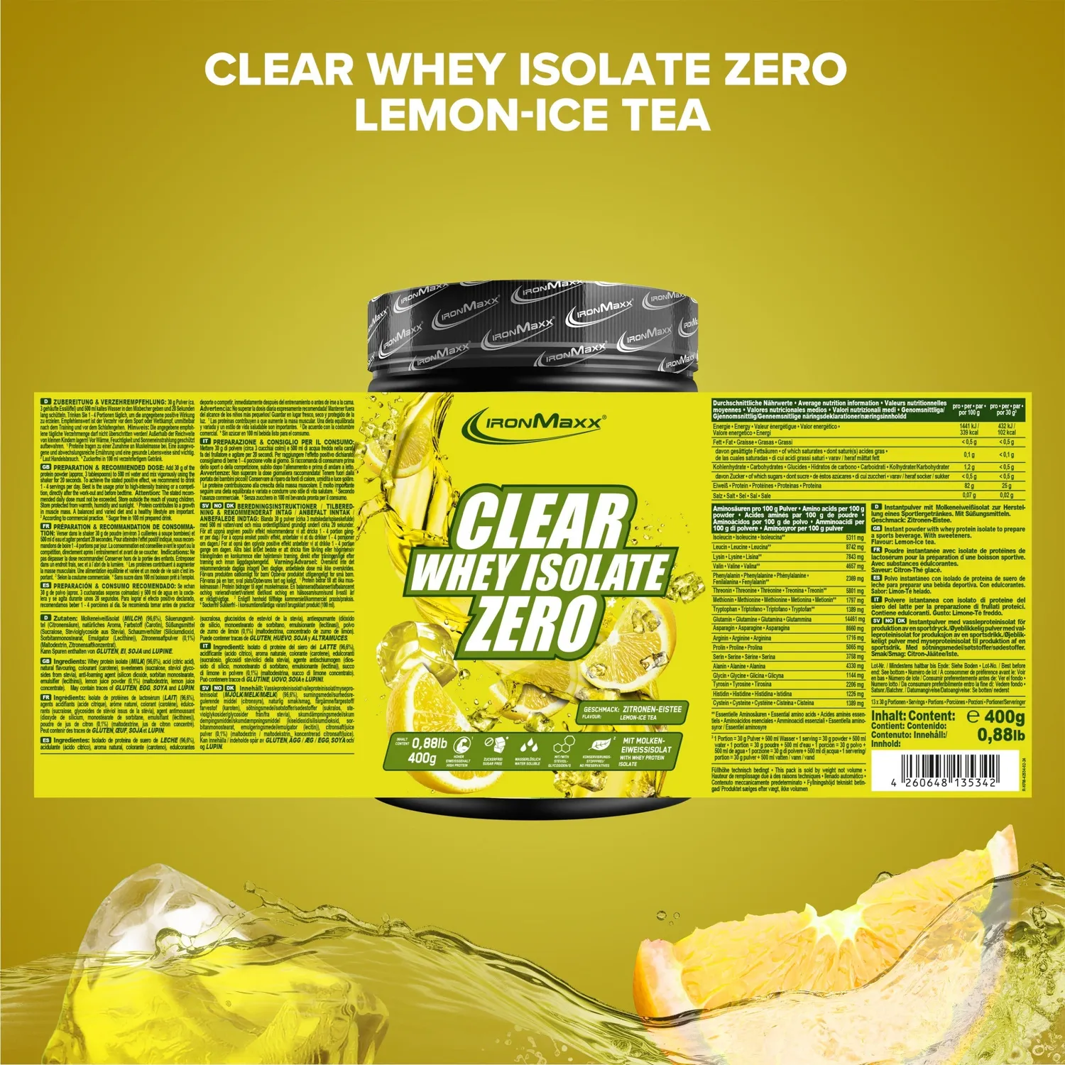 IronMaxx Clear Whey Isolate ZERO Pulver 400g Lemon Ice Tea