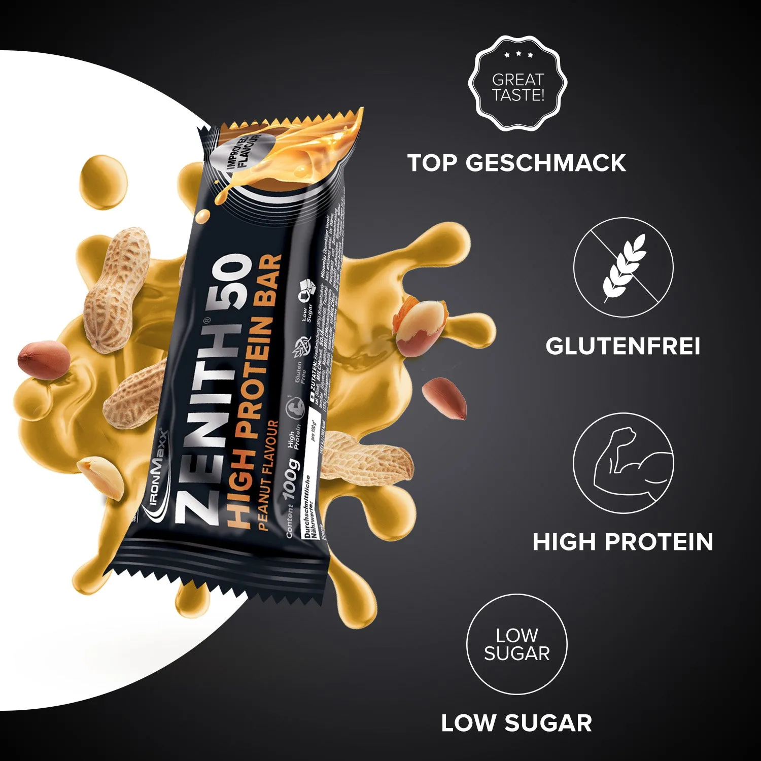 IronMaxx Zenith 50 Proteinriegel Erdnuss 100 g Low Sugar