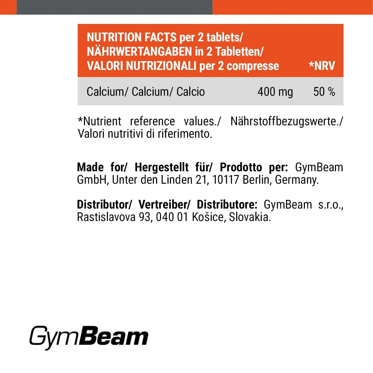 GymBeam Calcium Tabletten 120 Tabs 400 mg vegan