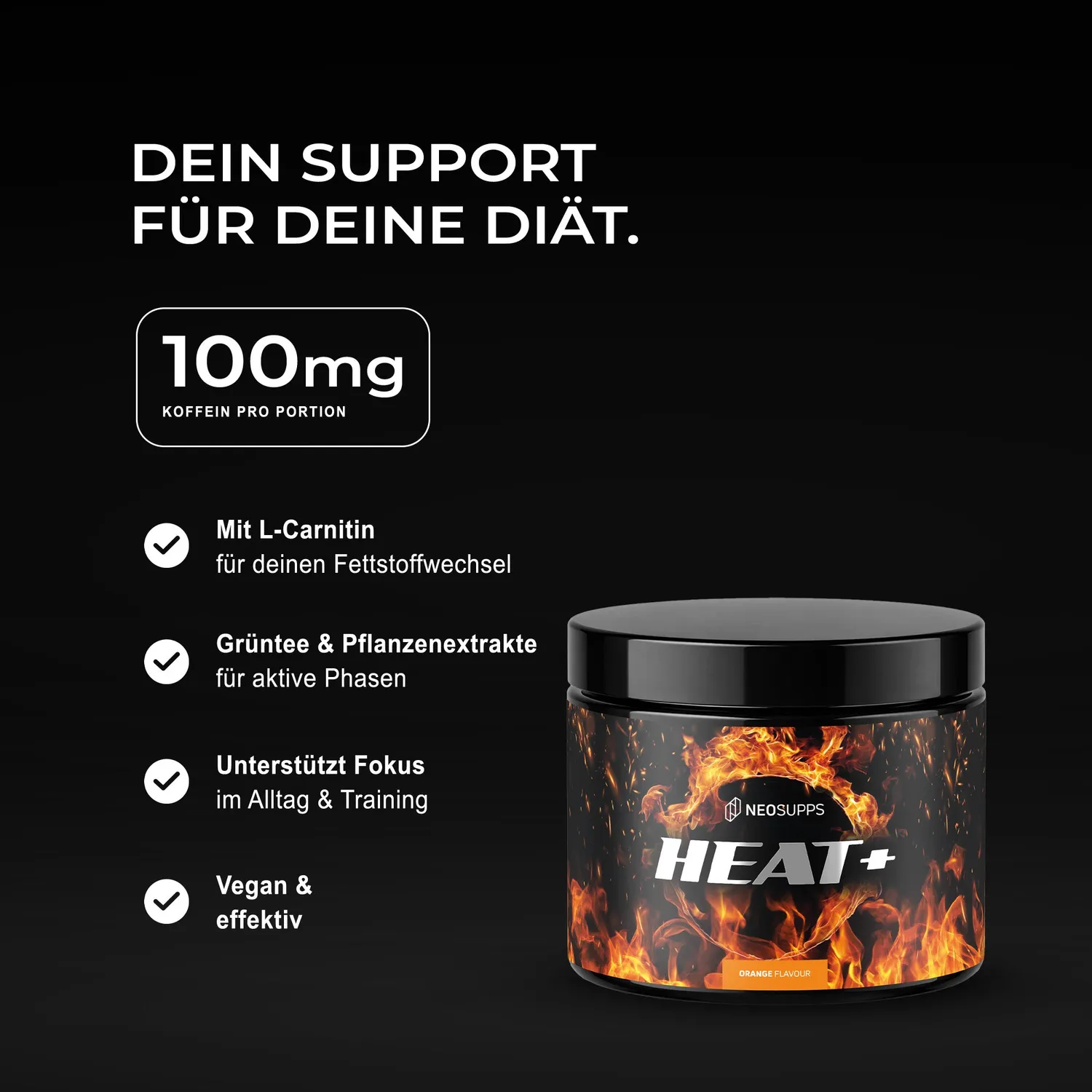 Neosupps Heat+ Booster Orange 240g mit Koffein und Carnitin