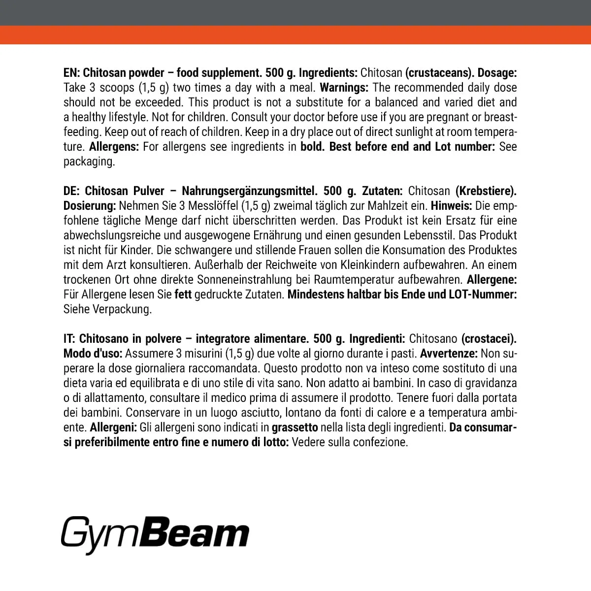 GymBeam Chitosan Pulver 500g Ballaststoff