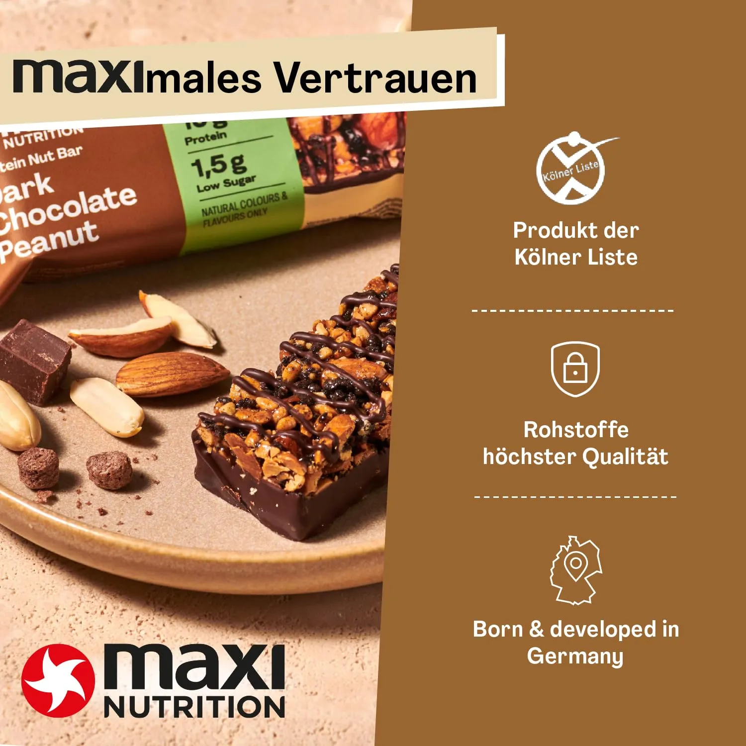 MaxiNutrition Protein Nut Bar Dark Chocolate Peanut Riegel 12x46g