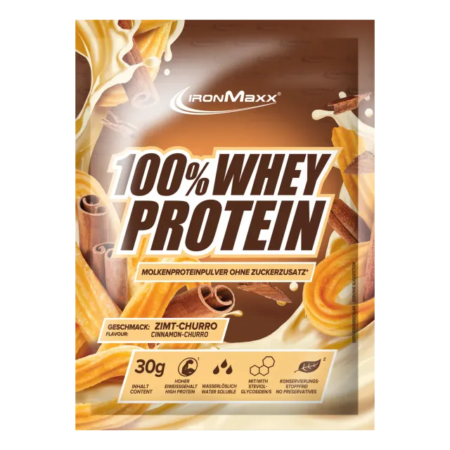 IronMaxx 100% Whey Protein Cinnamon Churro 30g Probe mit BCAAs