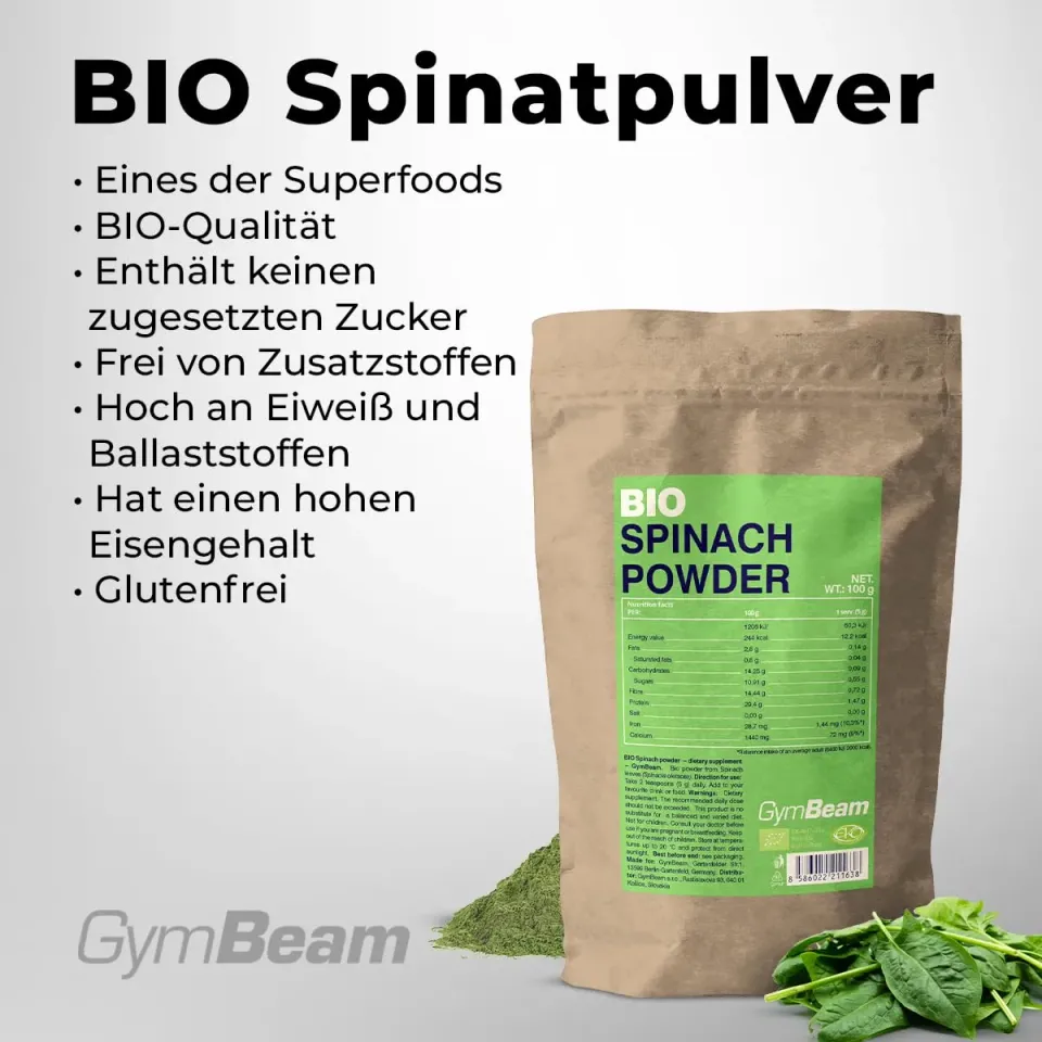 GymBeam Bio-Spinatpulver 100 g Superfood glutenfrei