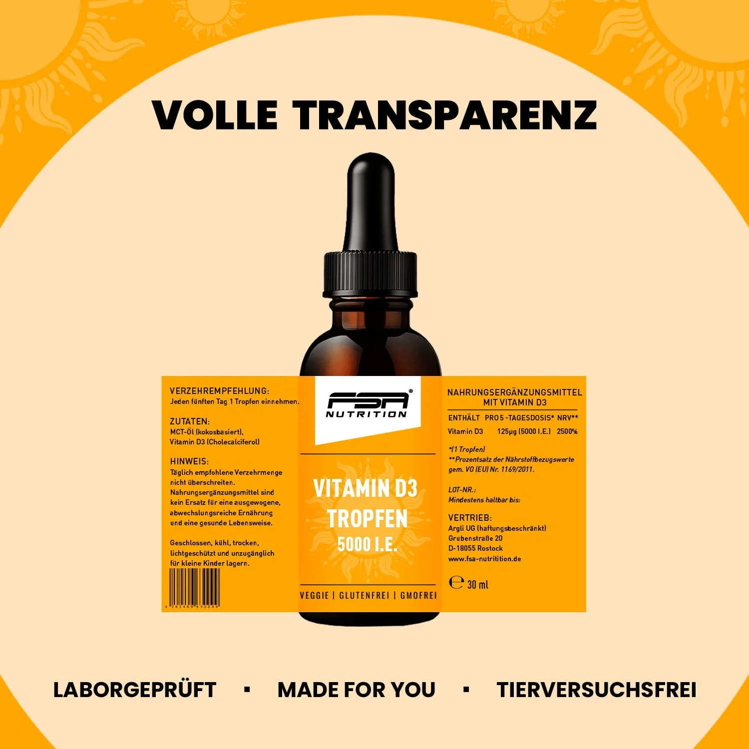 FSA Nutrition Vitamin D3 Tropfen 5000 I.E. 600 Tropfen