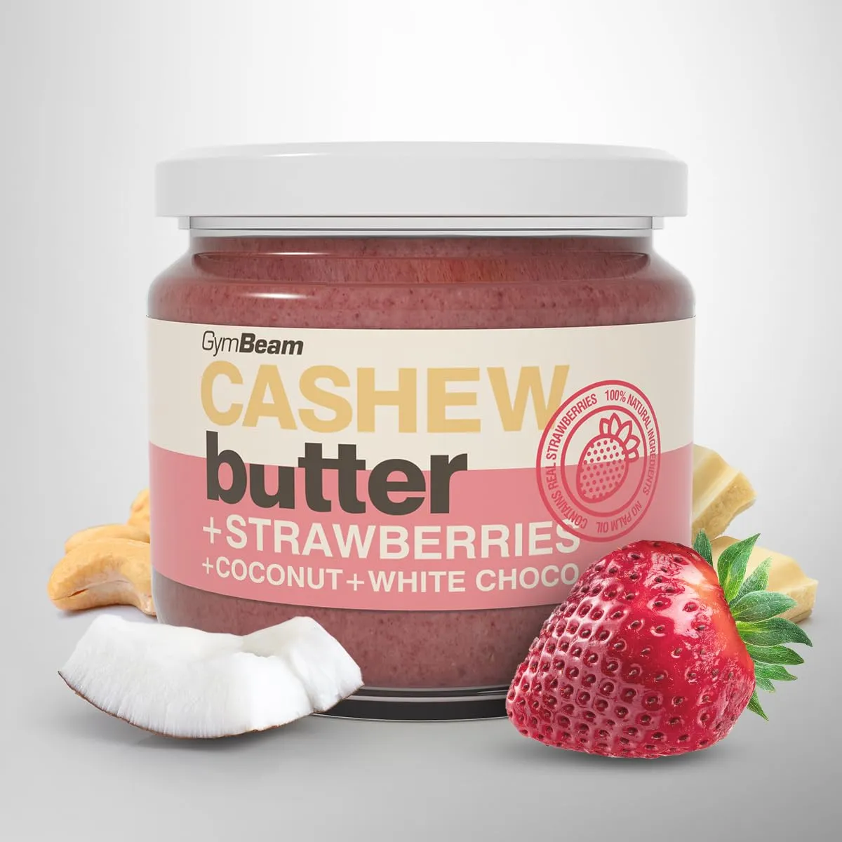 GymBeam Cashewcreme Kokos Erdbeere 340 g weiß Schoko