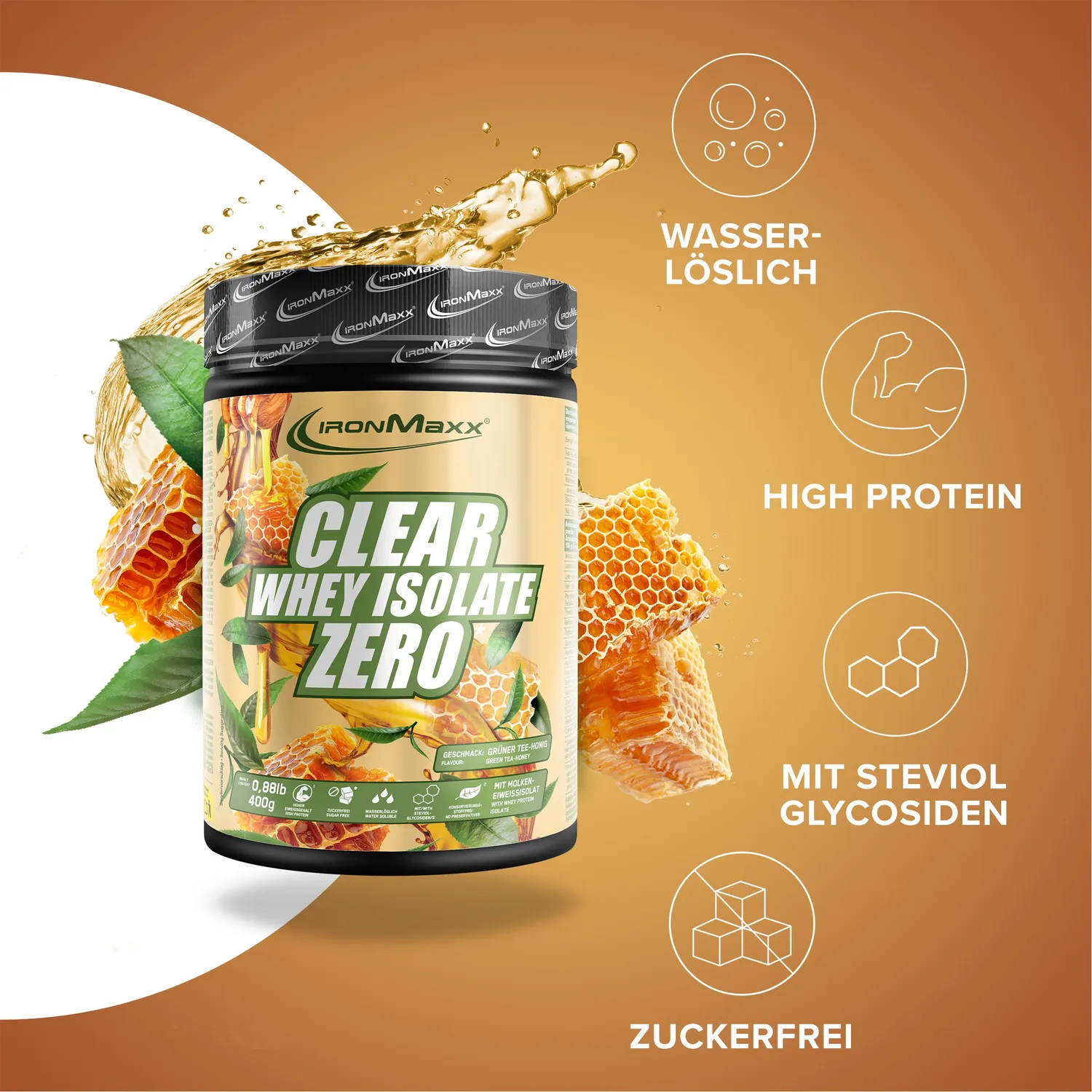 IronMaxx Clear Whey Isolate Zero Proteinpulver Honey Green Tea 400g zuckerfrei
