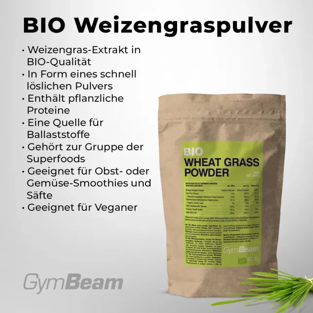 GymBeam BIO Weizengras Pulver 200g vegan