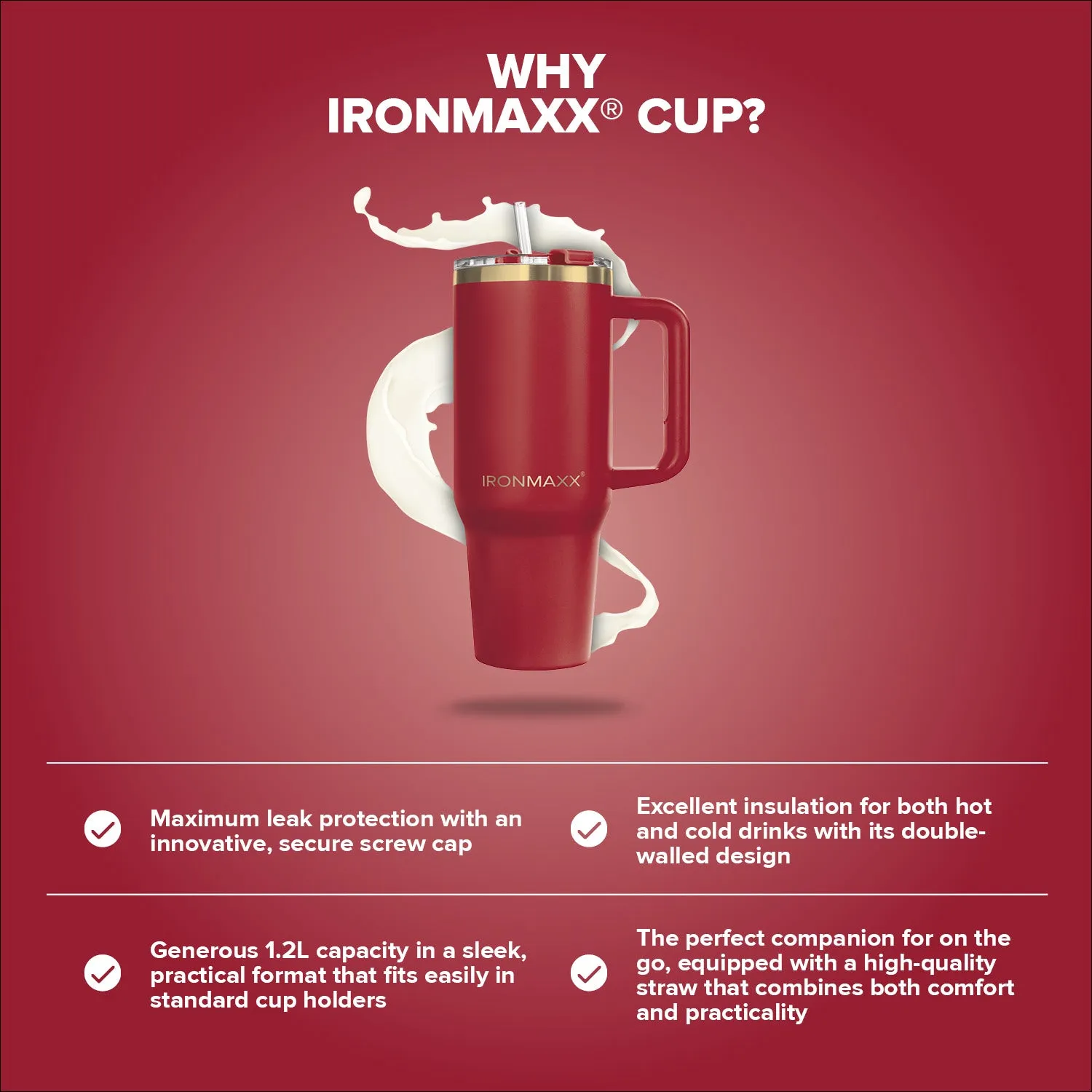 IronMaxx Cup V3.0 Trinkbecher 1200ml Ruby Red isoliert