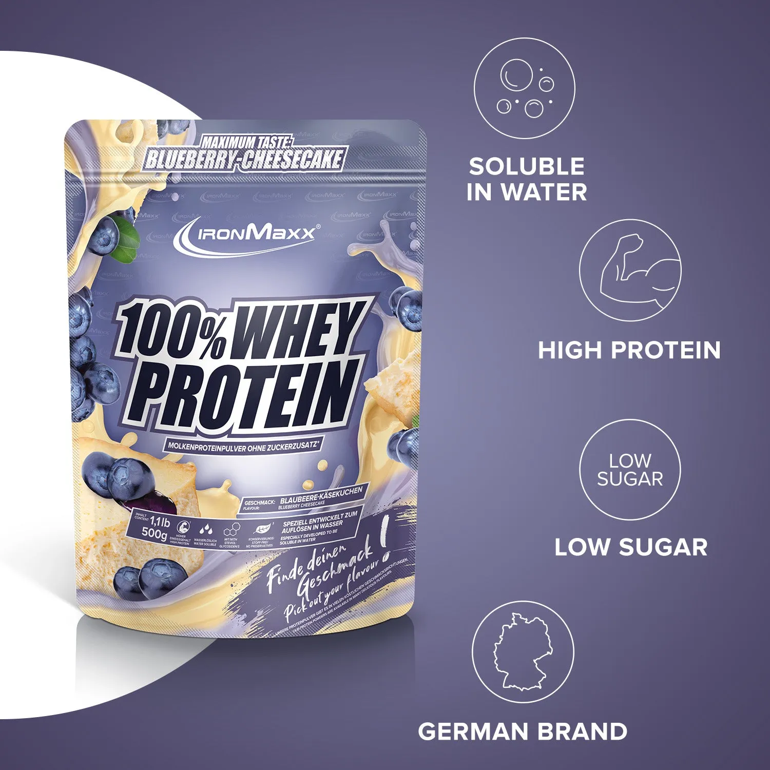 IronMaxx 100% Whey Protein Blueberry Cheesecake 500g