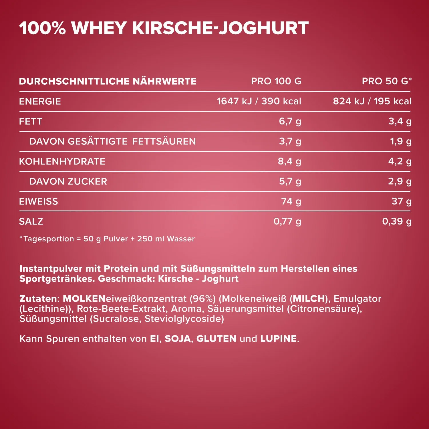 IronMaxx 100% Whey Protein 500g Kirsche Yoghurt 80% Eiweiß
