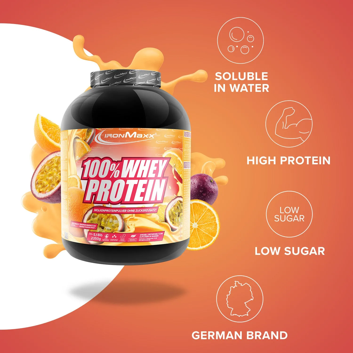 IronMaxx 100% Whey Protein Pulver 2350g Orange Maracuja