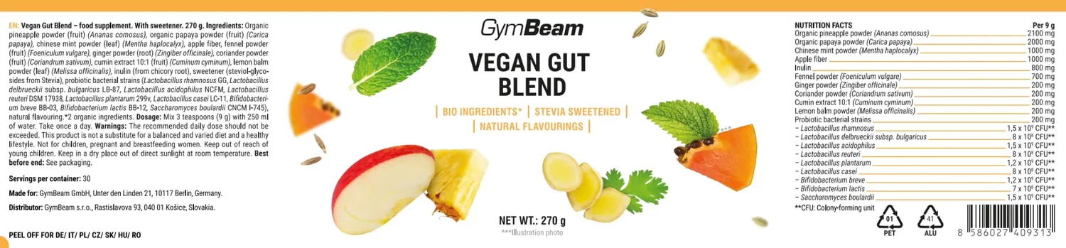GymBeam Vegan Gut Blend Pulver 270 g Verdauung
