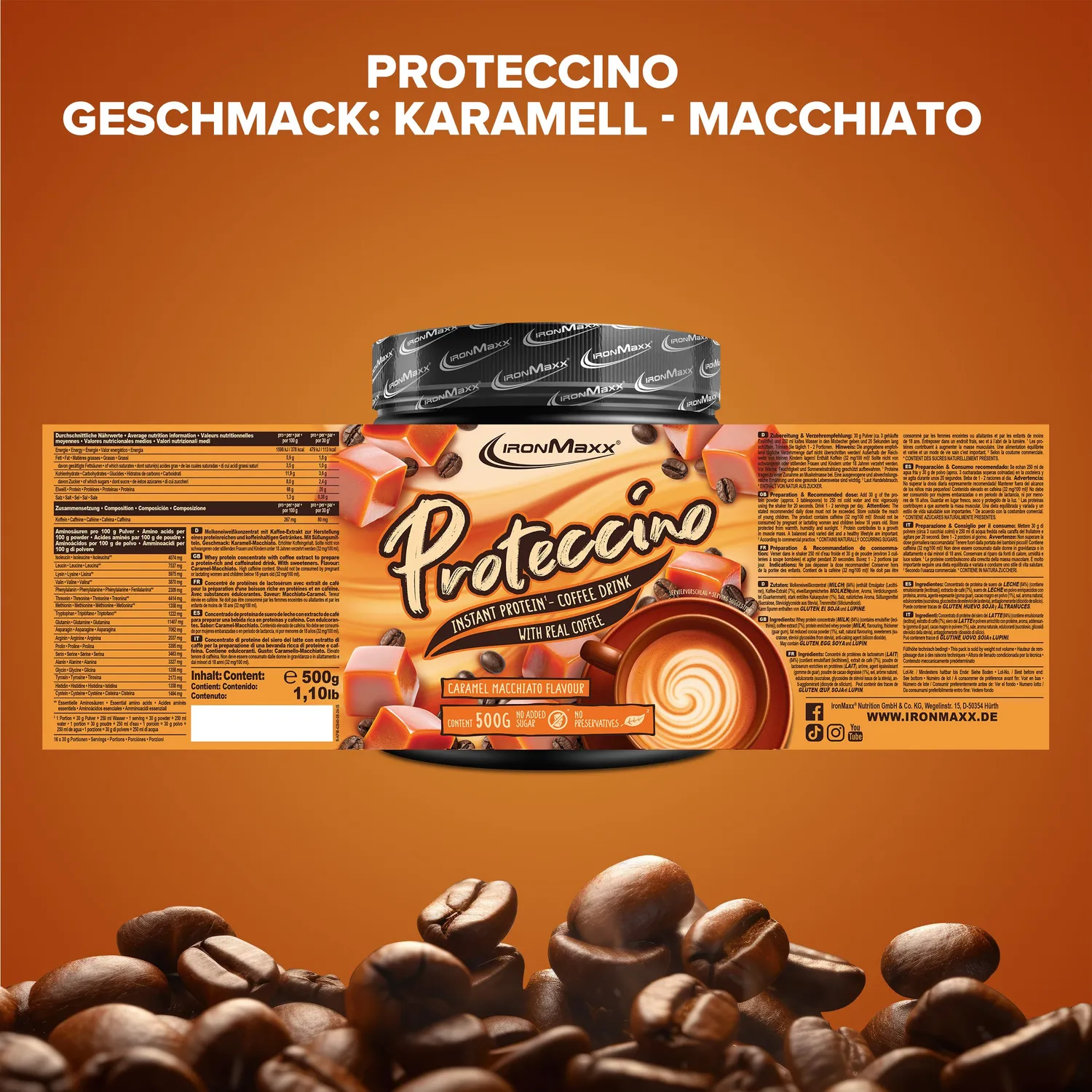 IronMaxx Proteccino 500 g Caramel Macchiato Kaffee