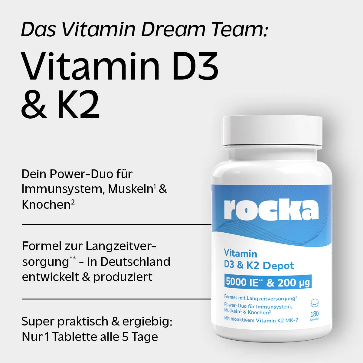 Rocka Nutrition Vitamin D3 & K2 Depot Kapseln 180 Stück vegan