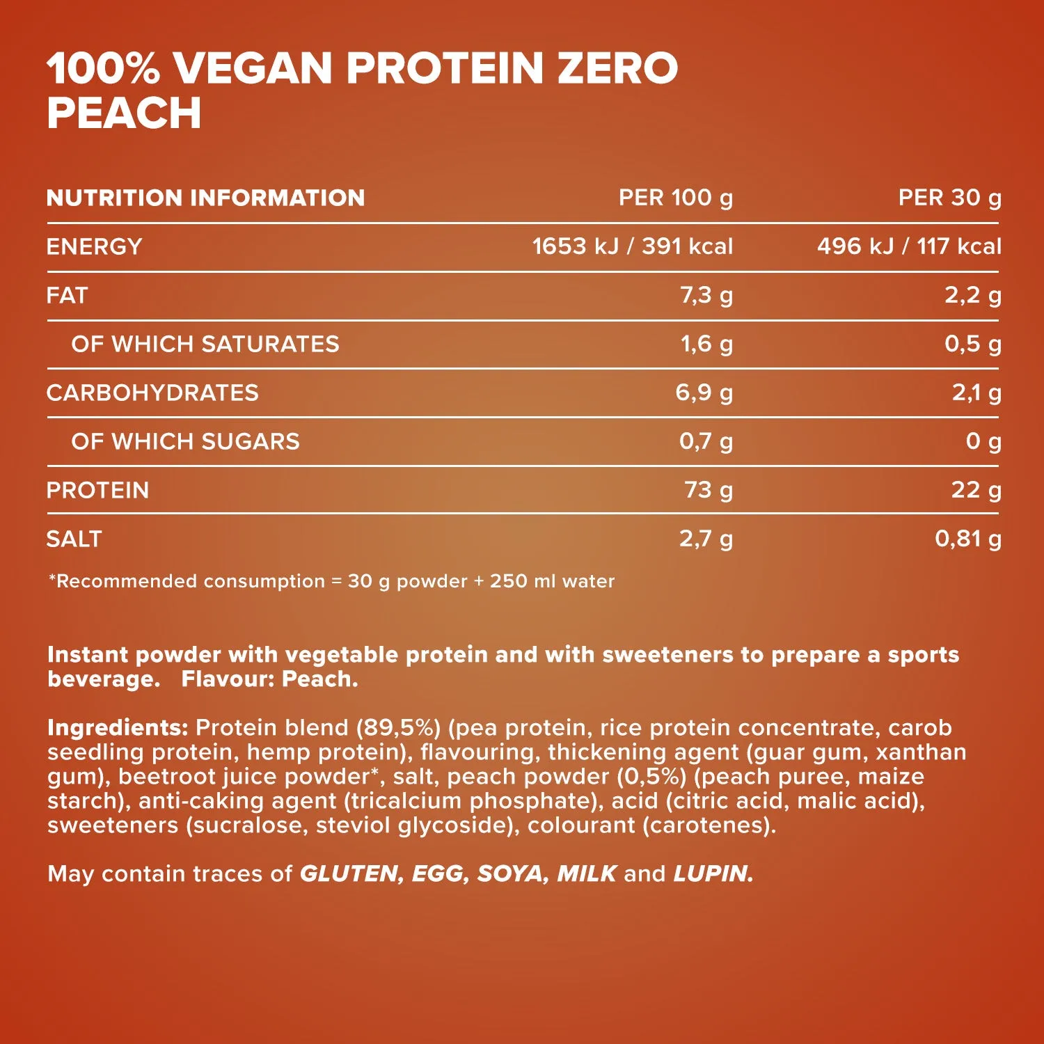 IronMaxx 100% Vegan Protein Zero Proteinpulver 500g Sweet Peach zuckerfrei