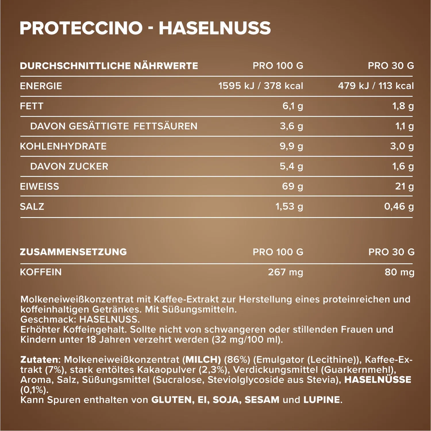 IronMaxx Proteccino Proteinpulver Haselnuss Mocha 500g mit Kaffee