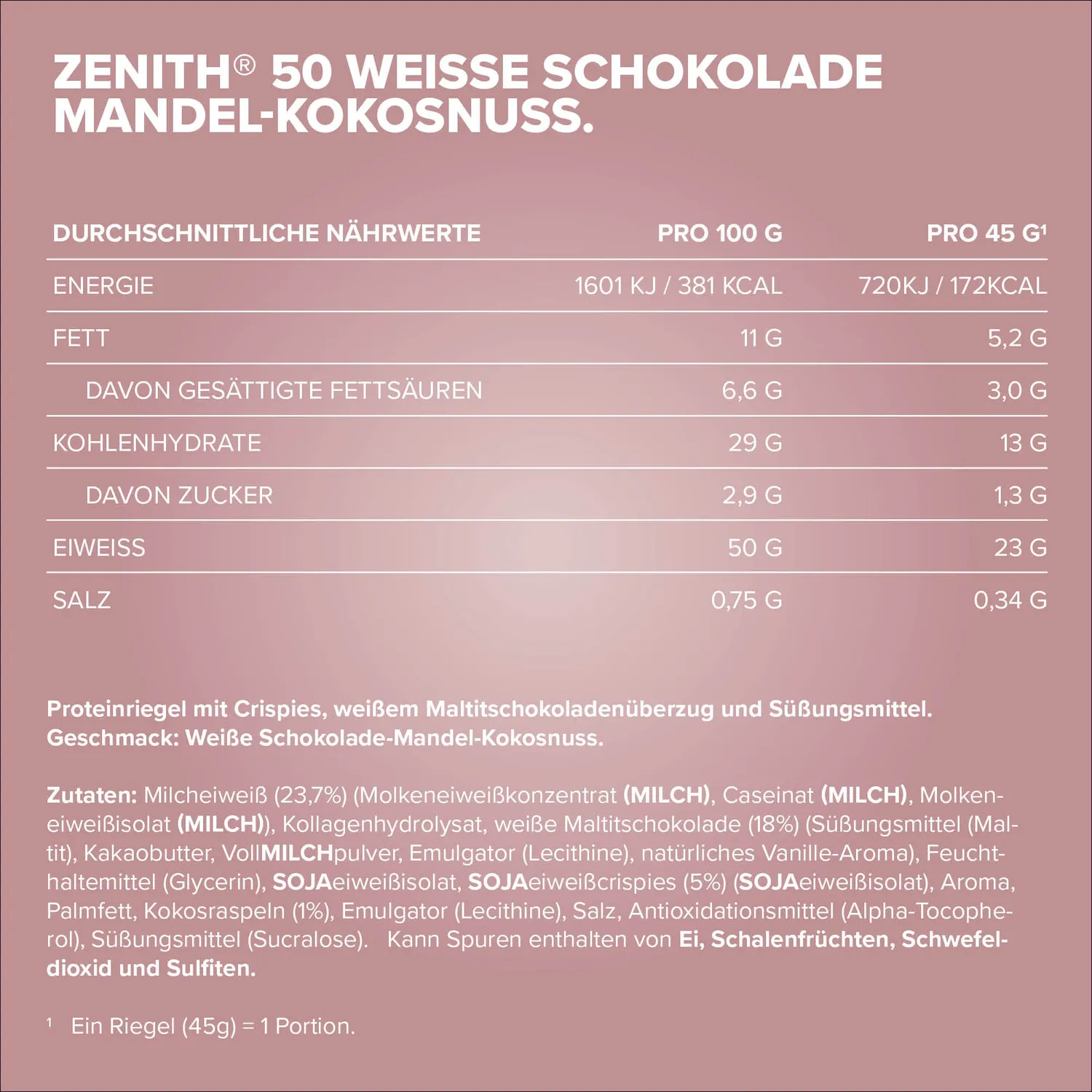 IronMaxx Zenith 50 Proteinriegel White Almond Coconut 16x45g