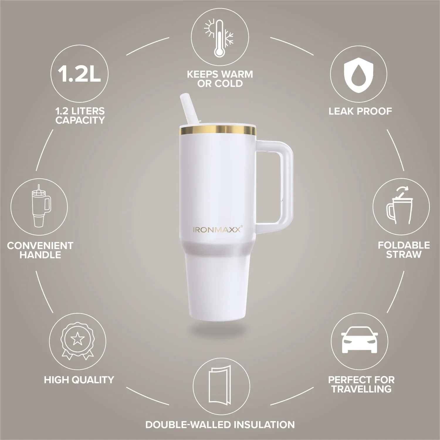 IronMaxx Cup V4.0 Becher 1200ml Whey White Griff