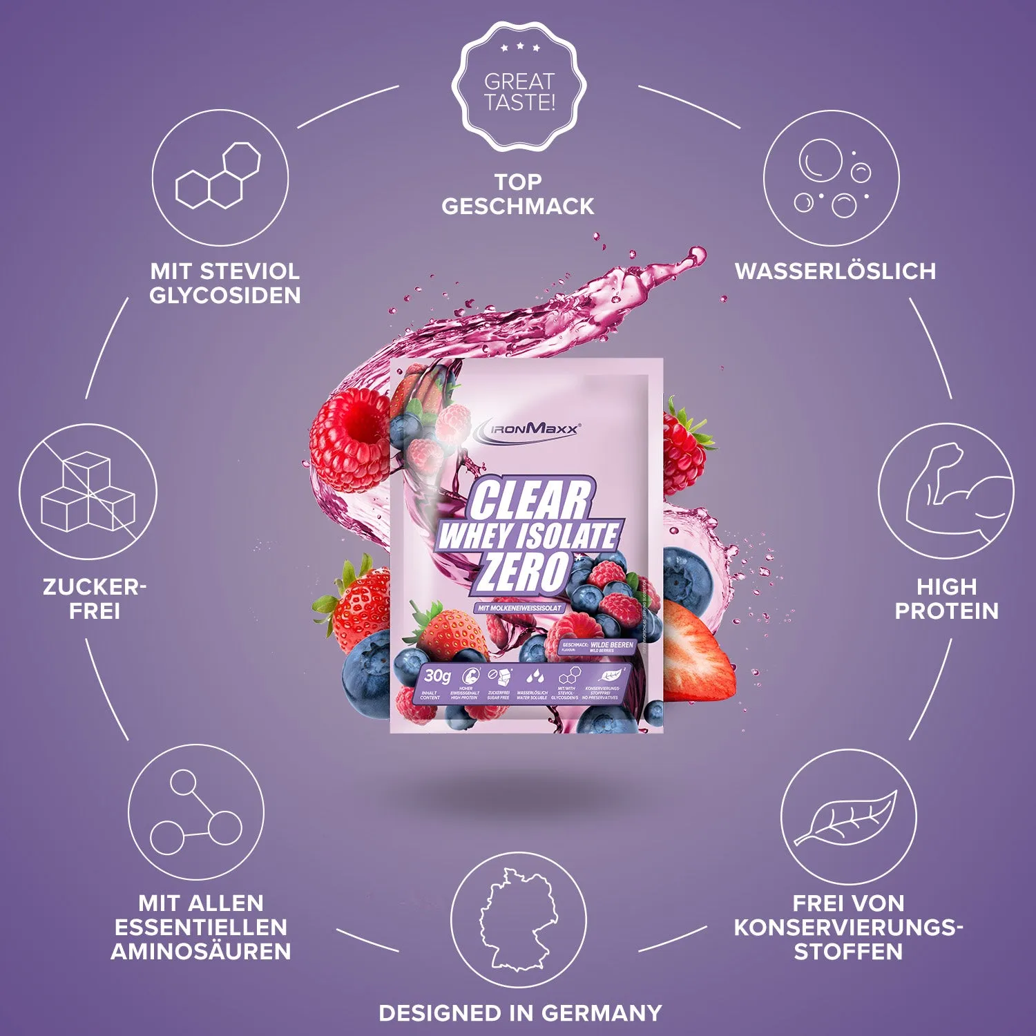 IronMaxx Clear Whey Isolate ZERO Wild Berries 30g erfrischend