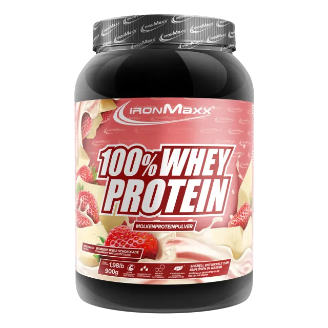IronMaxx 100% Whey Protein Pulver Weiße Schokolade Erdbeere 900g