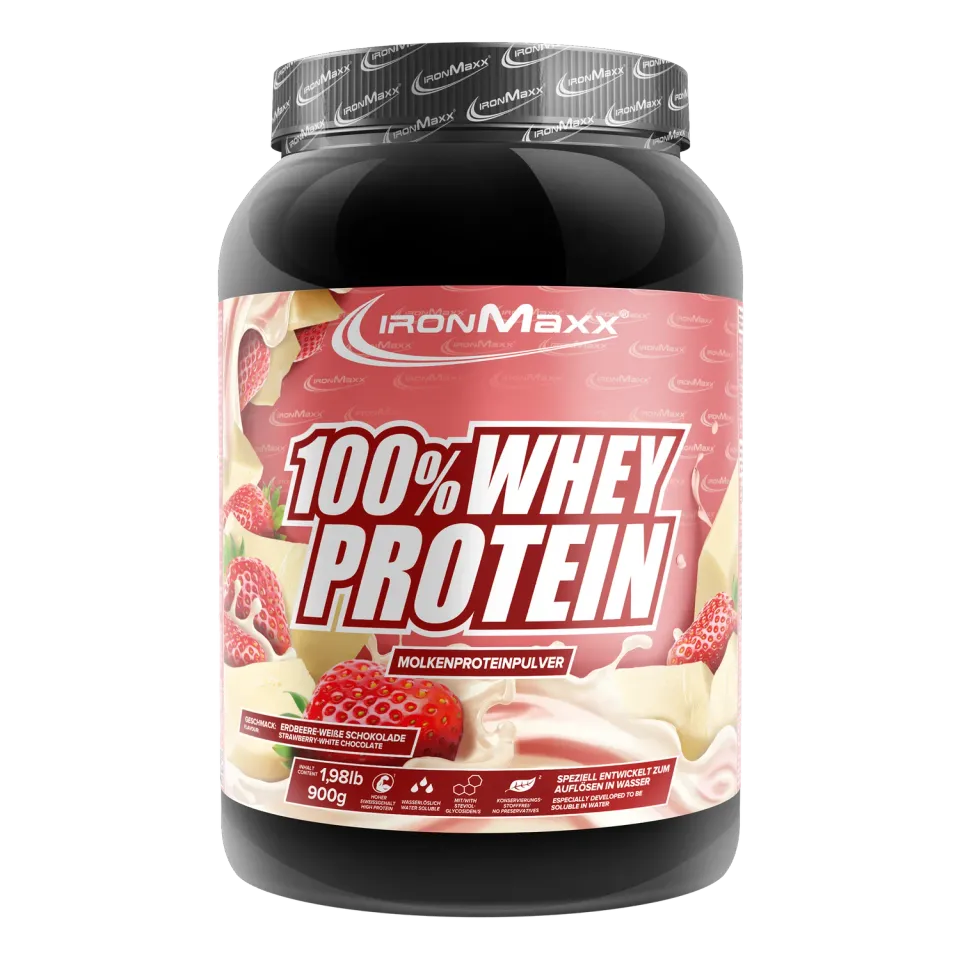 IronMaxx 100% Whey Protein Pulver Weiße Schokolade Erdbeere 900g