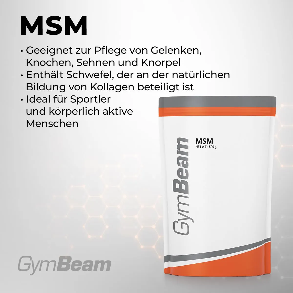 GymBeam MSM Pulver 250 g für Gelenke Kollagen