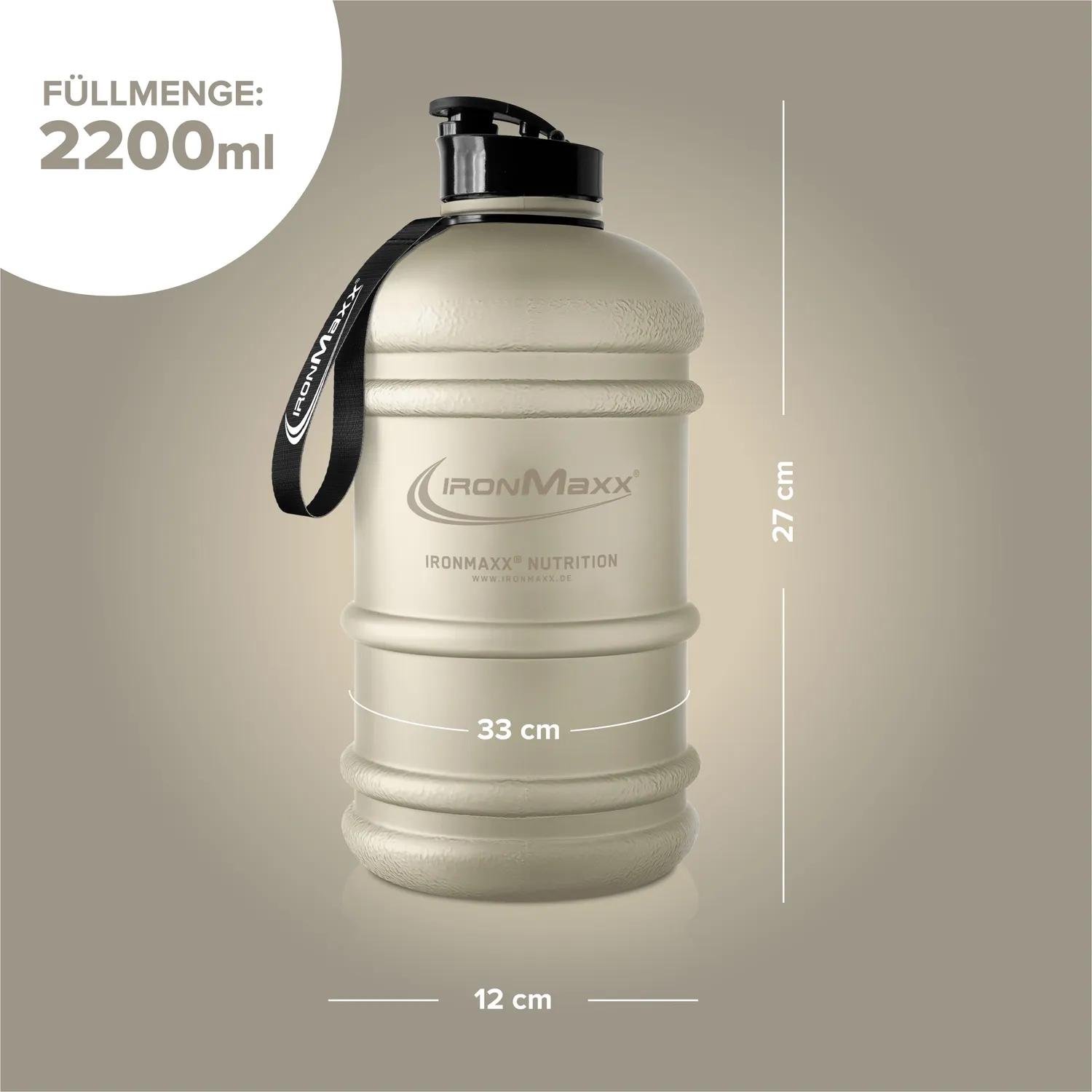IronMaxx Water Gallon Trinkflasche 2200ml Sandstone Beige BPA-frei