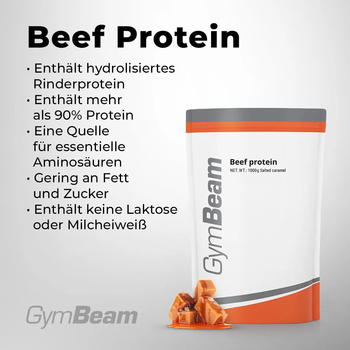GymBeam Rinderprotein Salted Caramel 1000g laktosefrei