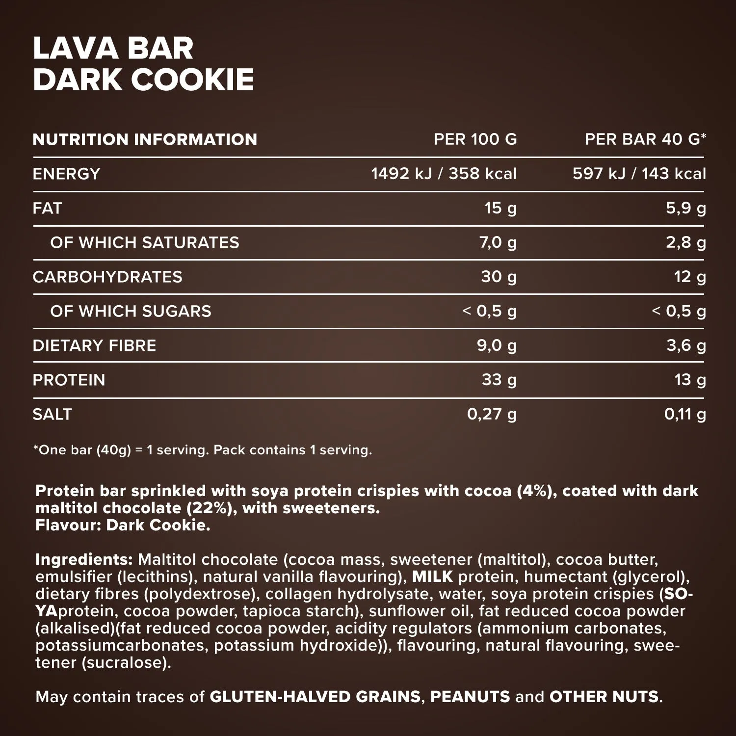 IronMaxx Lava Bar Proteinriegel Dark Cookie 40g Low Sugar