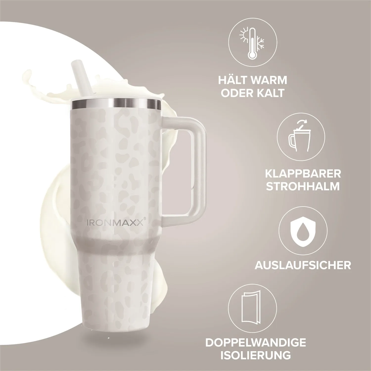 IronMaxx Cup V4.0 Trinkbecher 1200ml Leo-Style Ivory