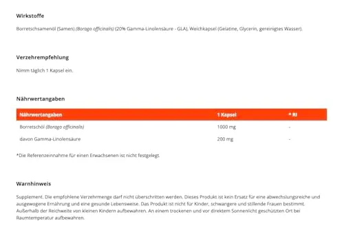 GymBeam Borretschöl Kapseln 1000 mg 90 Stück Omega-6