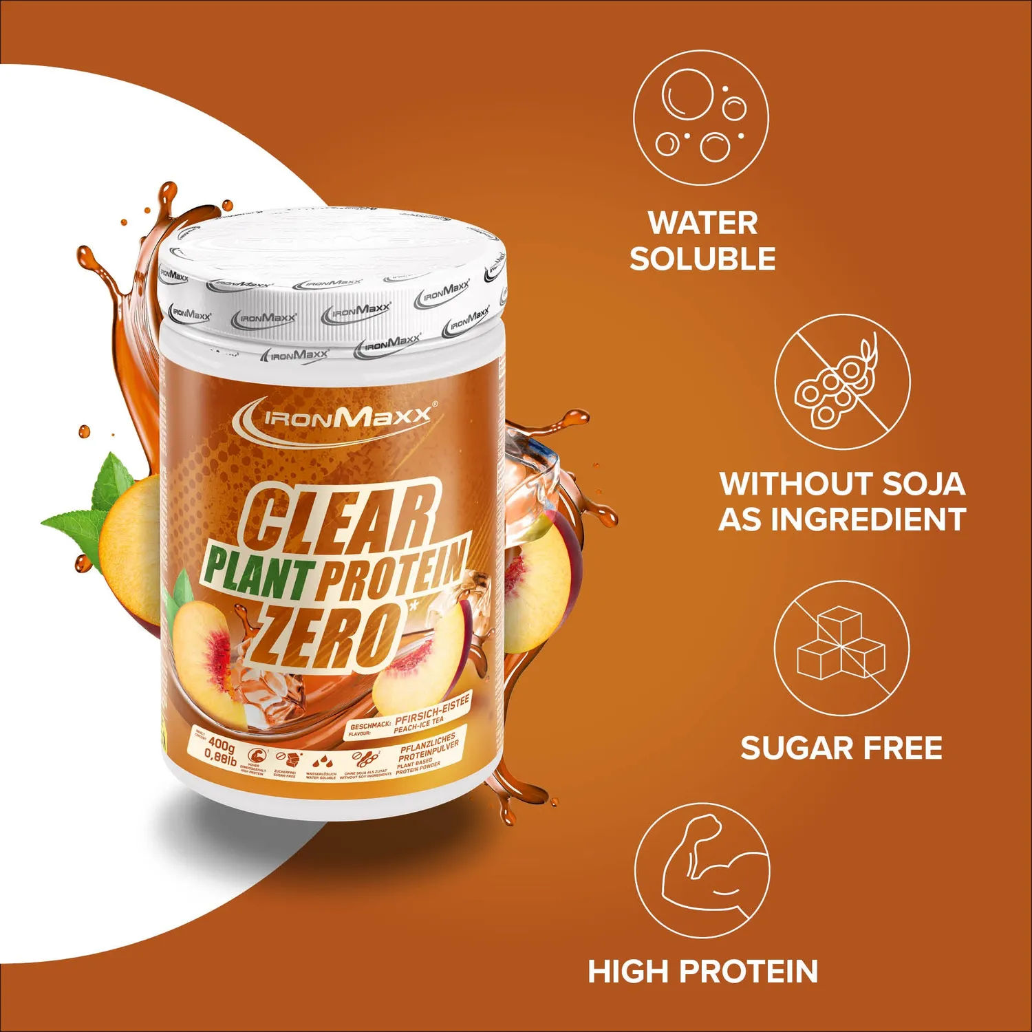 IronMaxx Clear Plant Protein Zero Pulver 400g Peach Ice Tea vegan