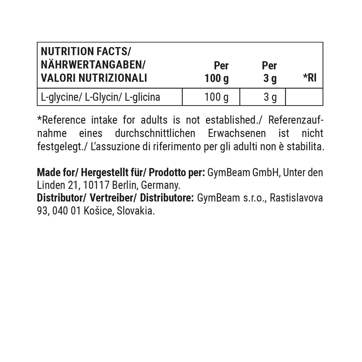 GymBeam Glycinpulver Aminosäuren 250g für Schlaf