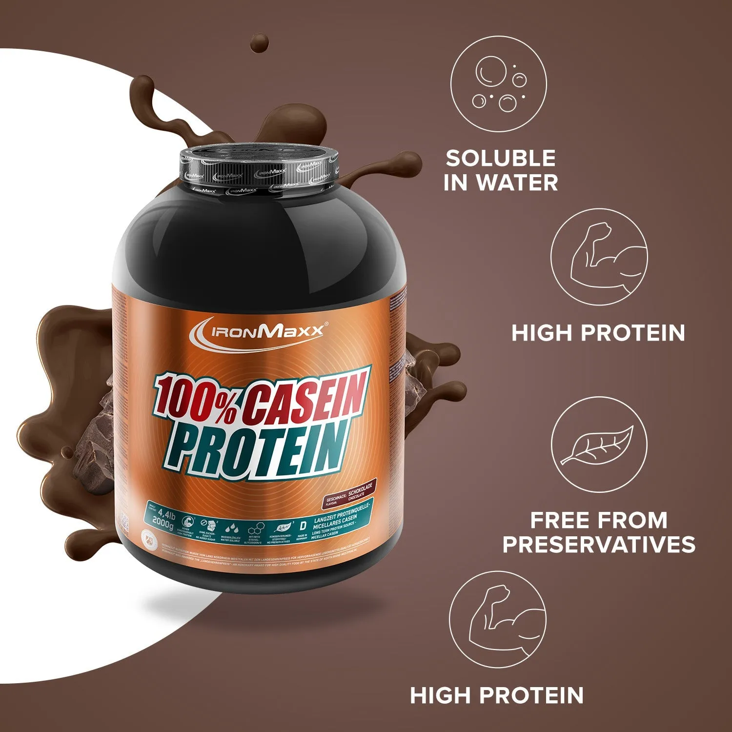 IronMaxx 100% Casein Protein Pulver Schokolade 2000g Slow Release