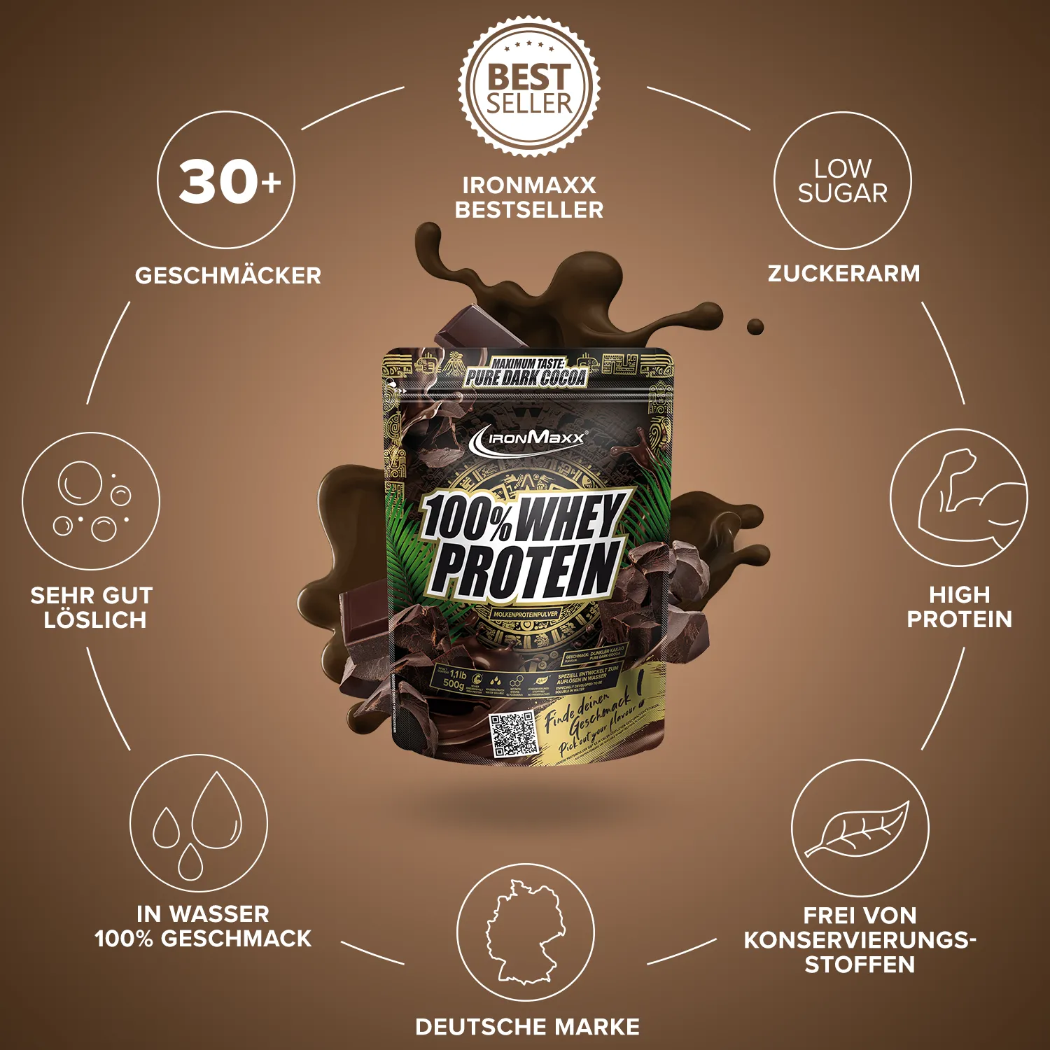 IronMaxx 100% Whey Protein Pulver 500g Pure Dark Cocoa