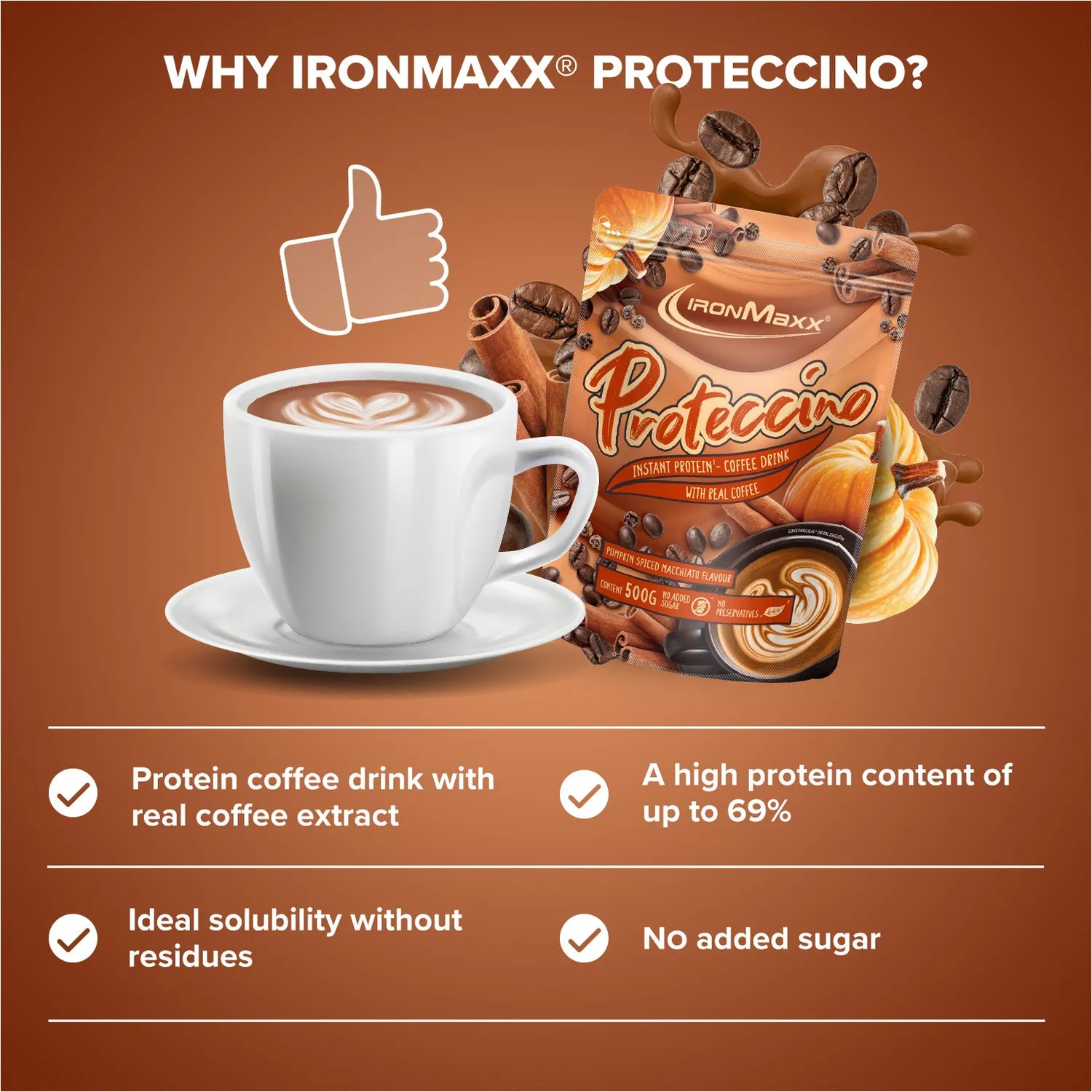 IronMaxx Proteccino Plant Pumpkin Spiced Macchiato 500g vegan