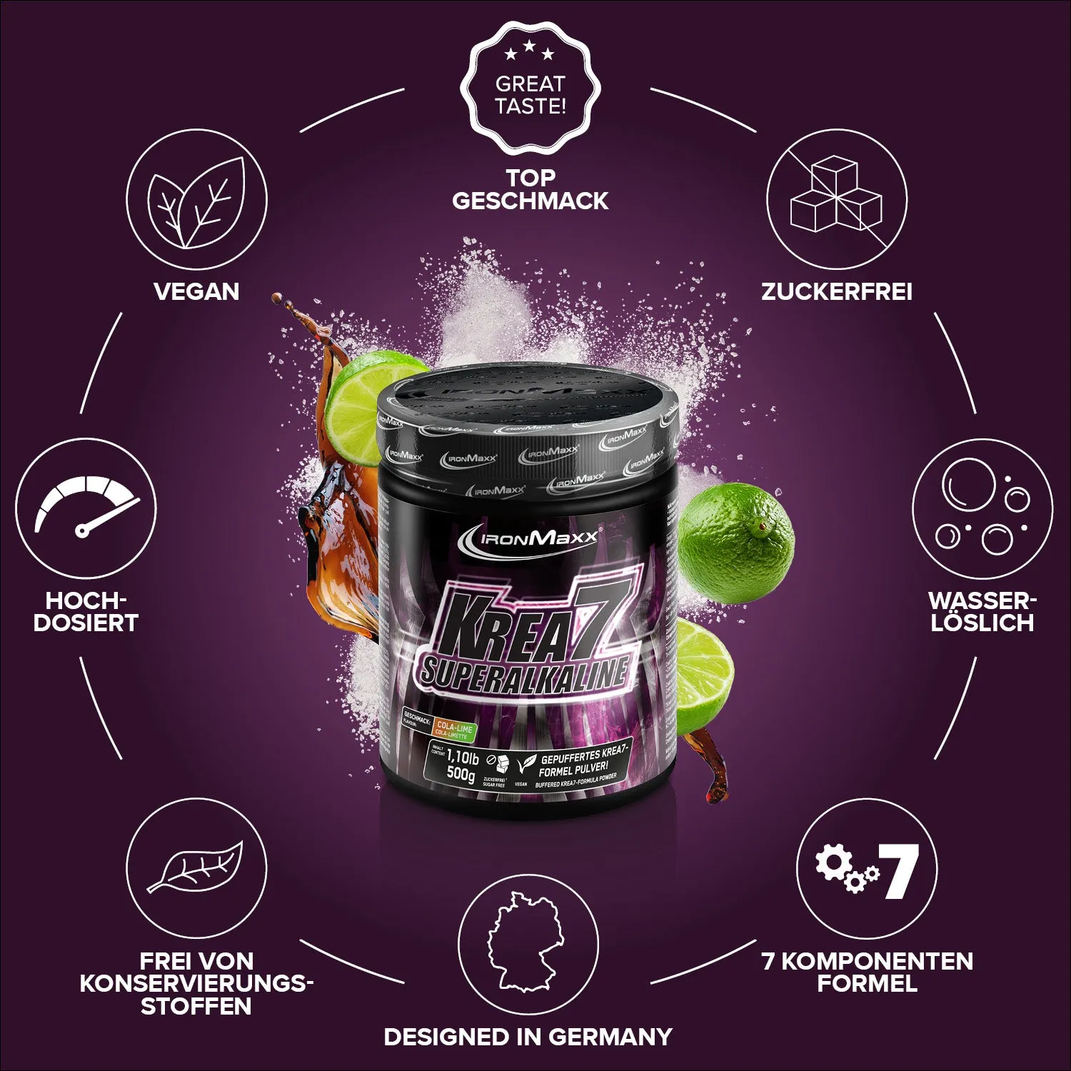 IronMaxx Krea7 Pulver 500 g Cola-Limette Kreatin