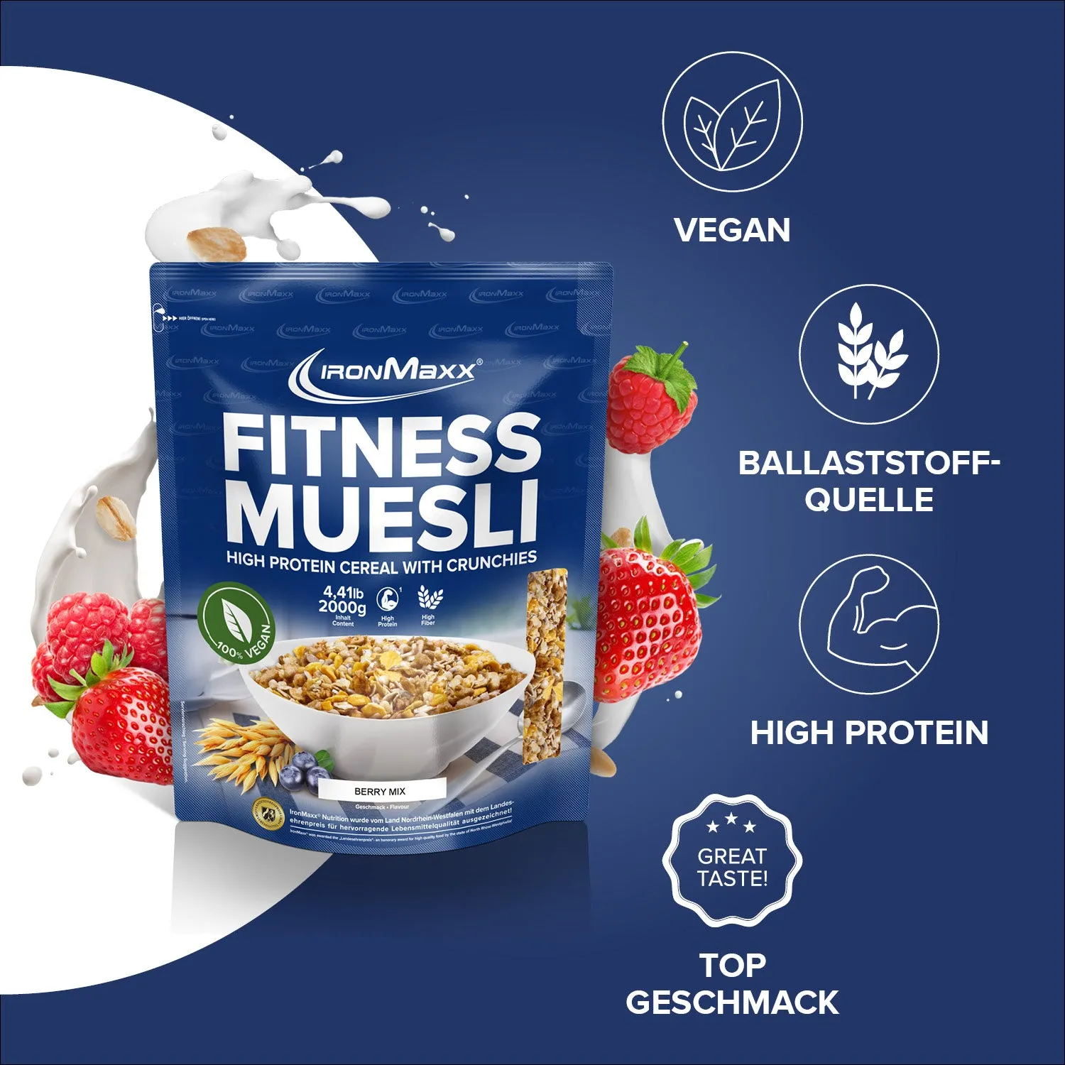 IronMaxx Fitness Müsli Berry Mix Müsli 2000g proteinreich