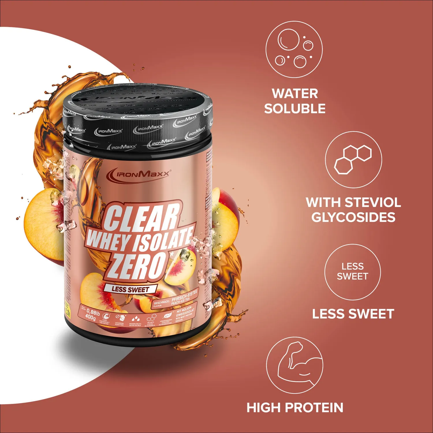 IronMaxx Clear Whey Isolate ZERO Peach Pulver 400 g zuckerfrei